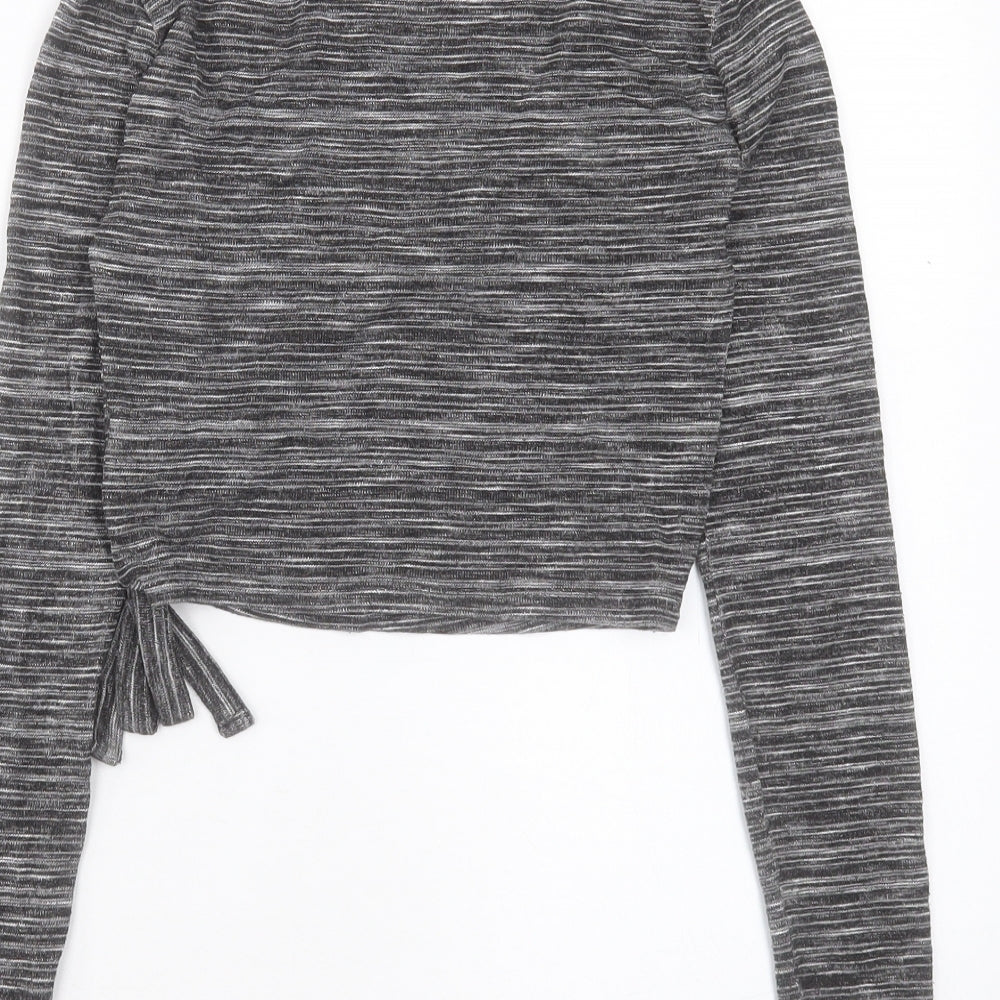 Topshop Womens Grey Viscose Cropped T-Shirt Size 6 V-Neck