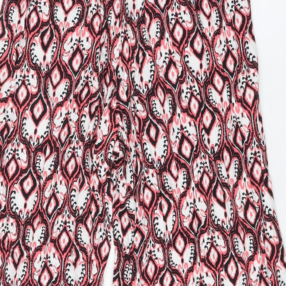 Marks and Spencer Womens Pink Geometric Viscose Cropped Trousers Size 8 L22 in Regular