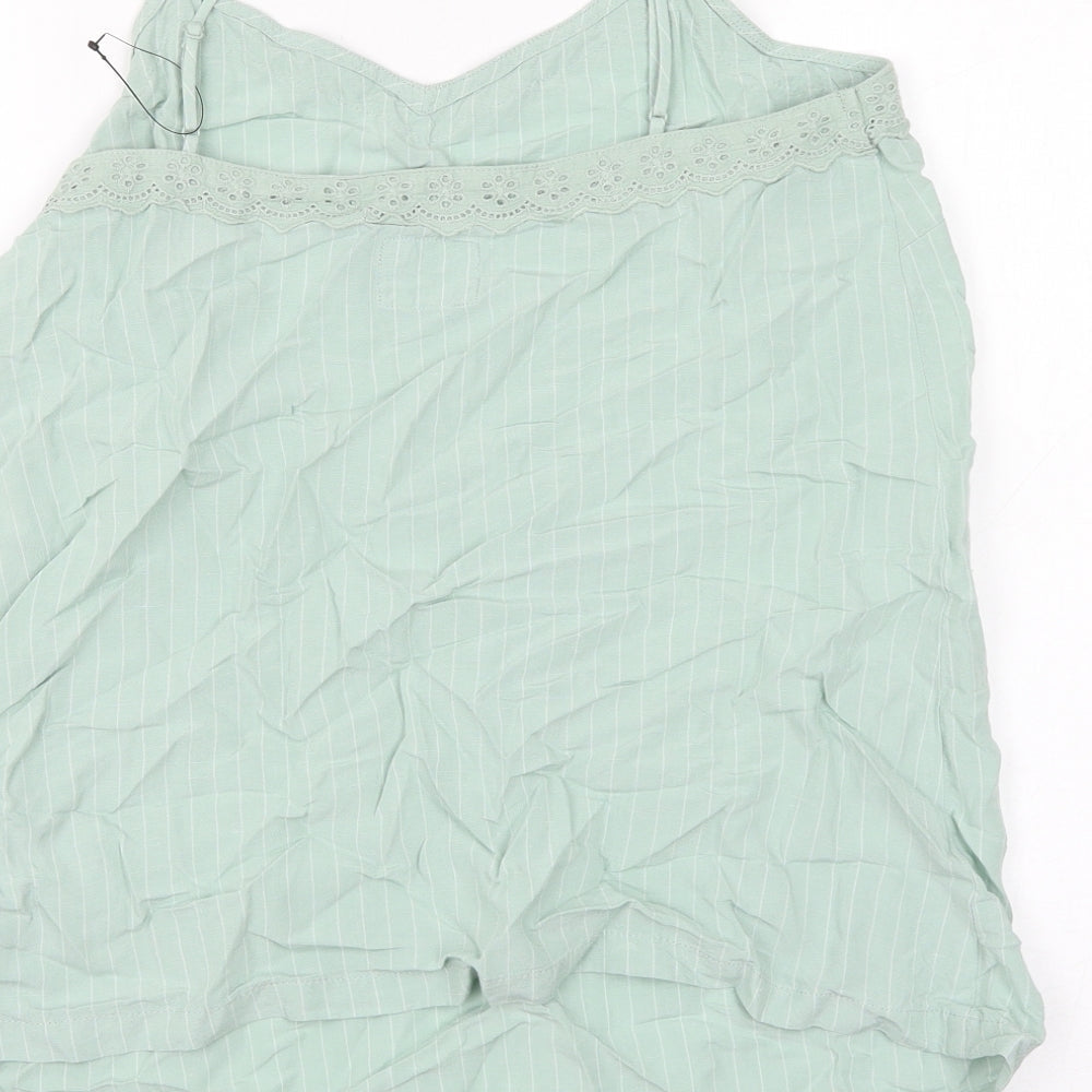 Marks & Spencer Womens Green Striped Flax Basic Tank Size 12 V-Neck