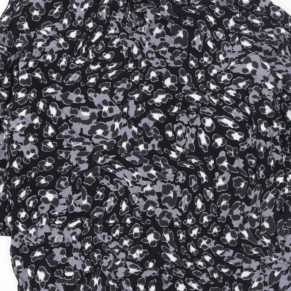 Marks & Spencer Womens Black Animal Print Viscose Basic Blouse Size 8 Round Neck - Leopard Print