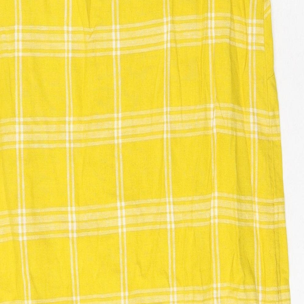 Marks & Spencer Womens Yellow Check Flax Shift Size 10 Round Neck Pullover
