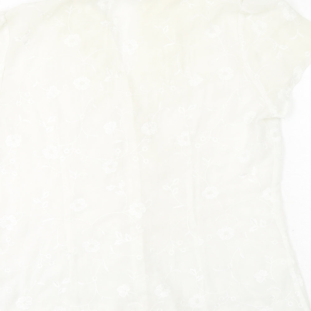 BHS Womens White Floral Polyester Basic Button-Up Size 14 V-Neck