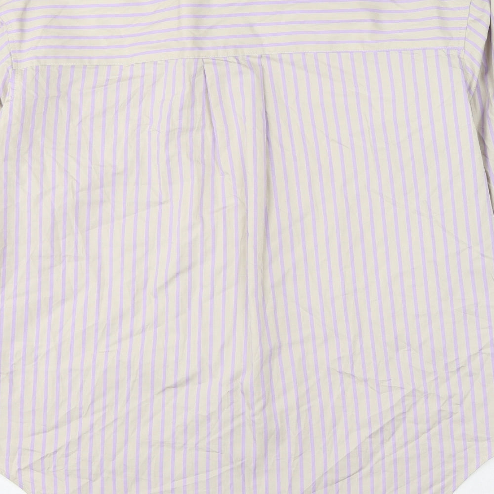 Marks & Spencer Womens Grey Striped Cotton Basic Button-Up Size 6 Collared
