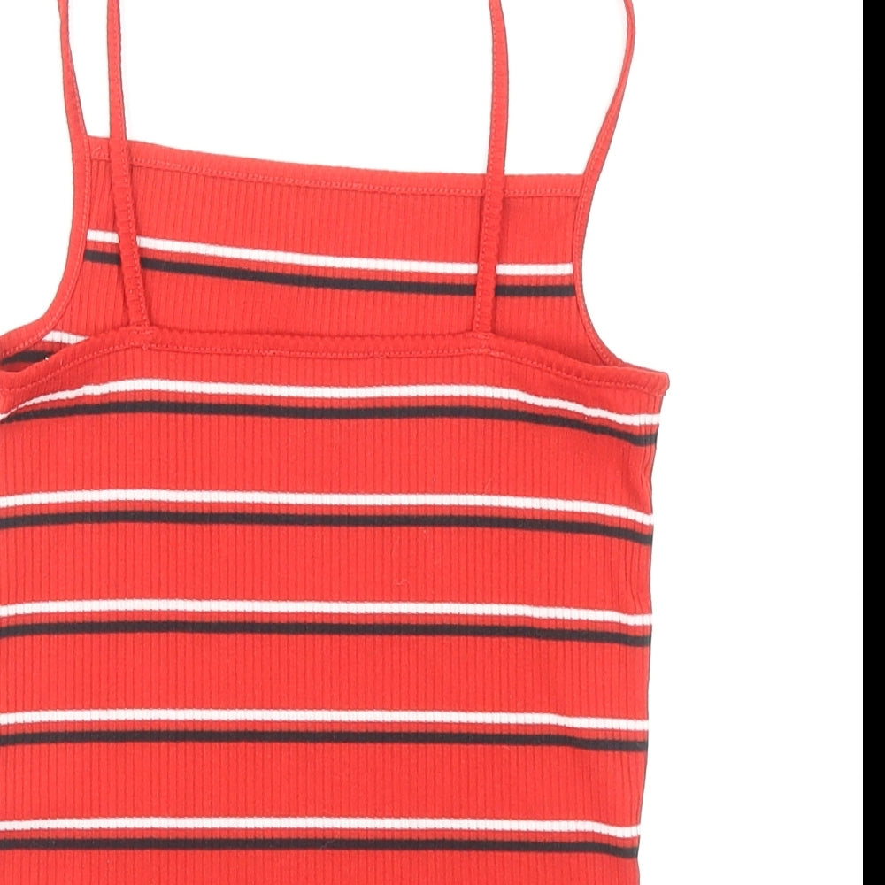 New Look Womens Red Striped Polyester Camisole Tank Size 8 Square Neck - Cropped