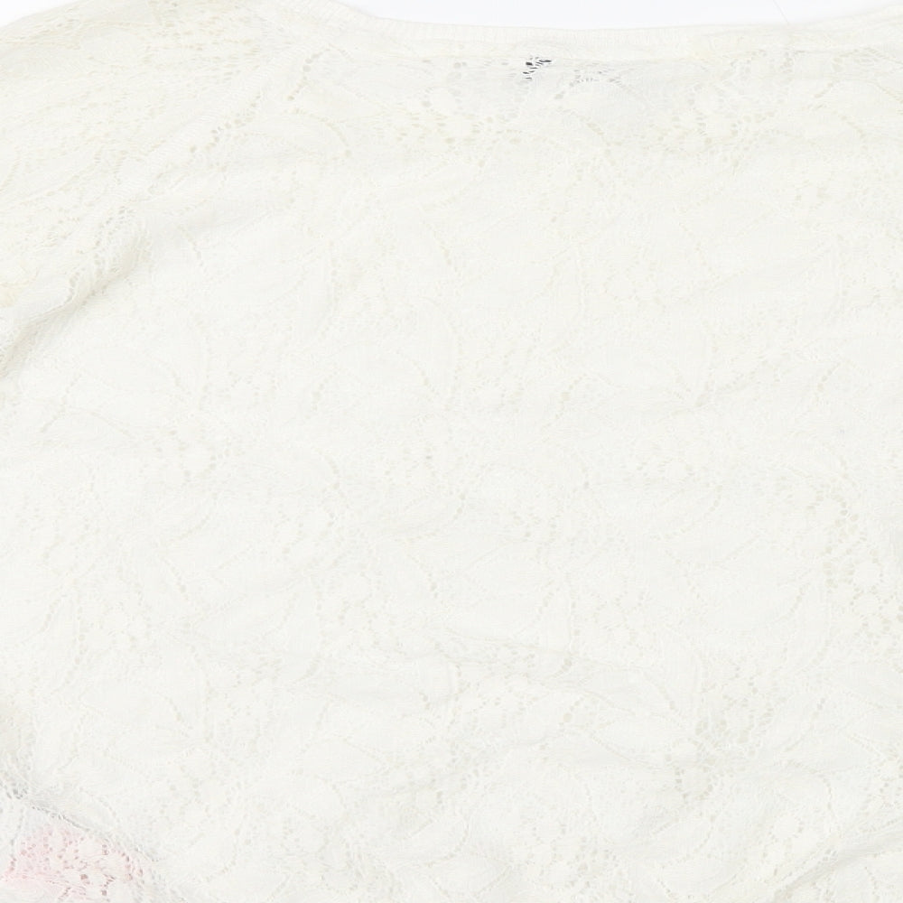 Only Womens White Round Neck 100% Cotton Pullover Jumper Size L - Lace Trim