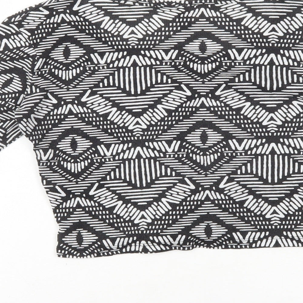 H&M Womens Black Geometric Polyester Basic T-Shirt Size S Scoop Neck