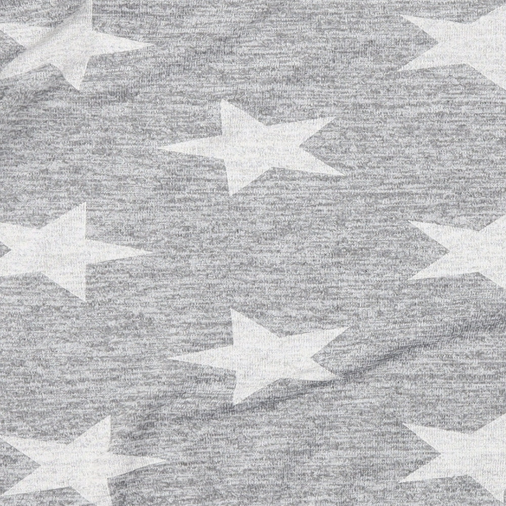 Preworn Womens Grey Geometric Polyester Basic T-Shirt Size M Round Neck - Star Print