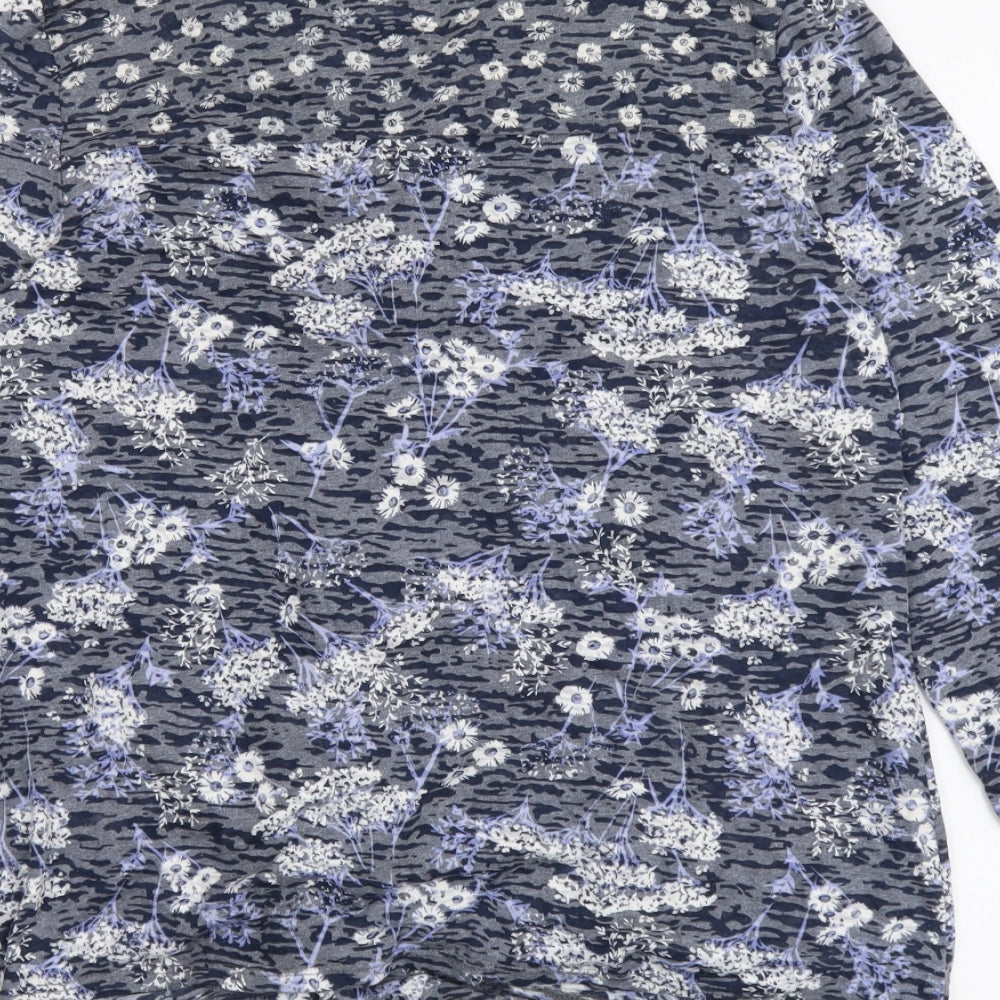 Roman Womens Grey Floral Polyester Basic Button-Up Size 12 V-Neck