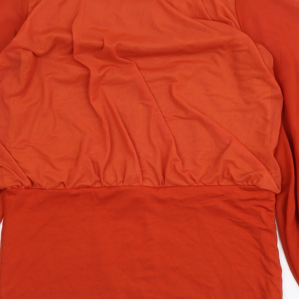 Pussycat London Womens Orange Polyester Basic Blouse Size S Round Neck