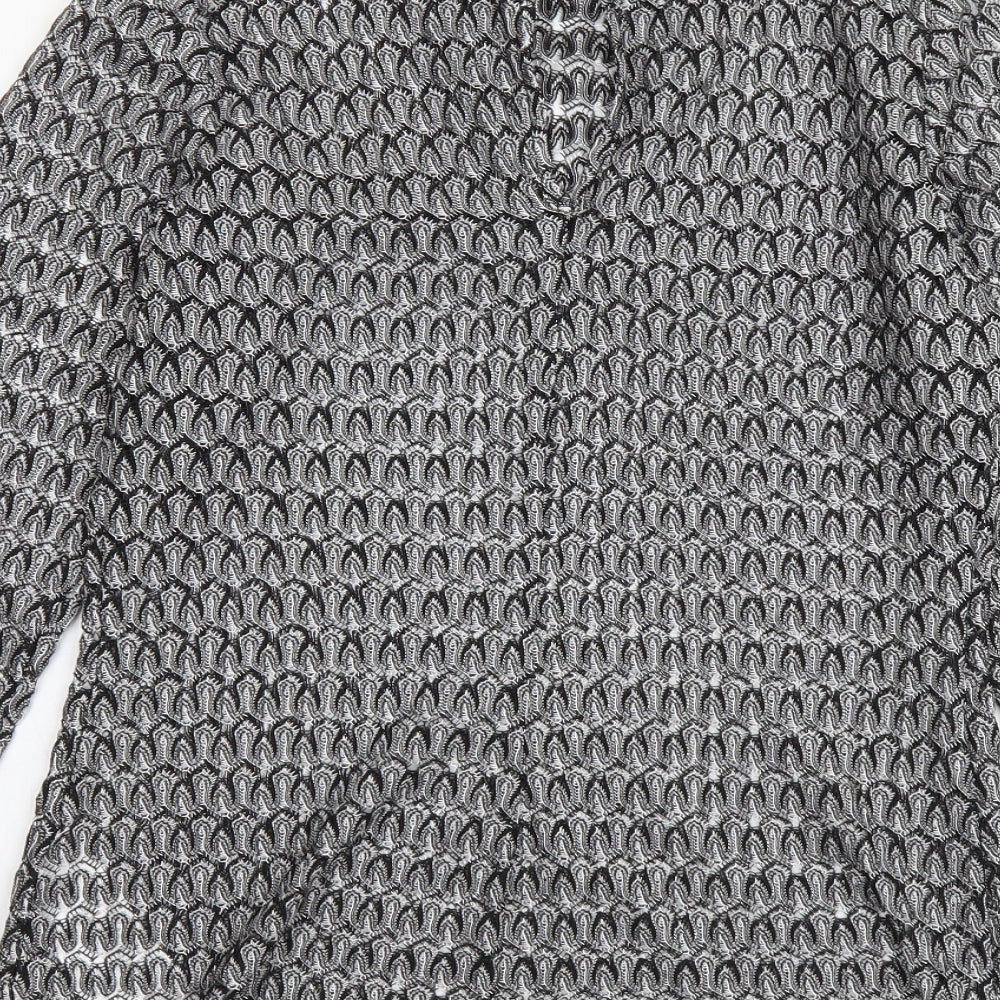 Red Herring Womens Black Geometric Polyester Basic Blouse Size 12 Mock Neck