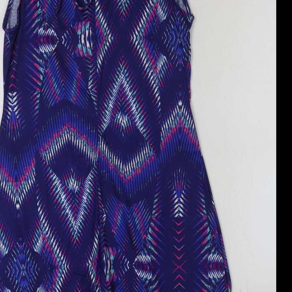 Kaleidoscope Womens Blue Geometric Polyester A-Line Size 14 Scoop Neck Tie