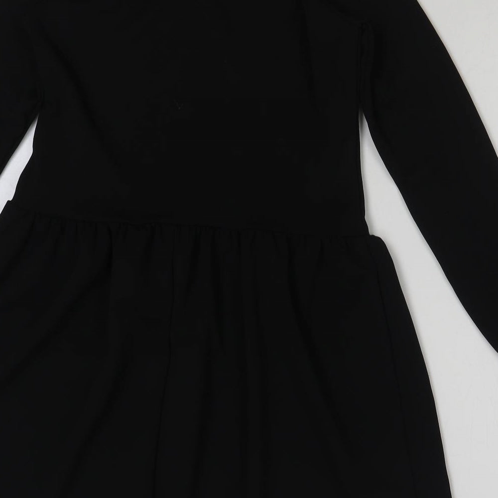 Select Womens Black Polyester A-Line Size 12 Round Neck Button