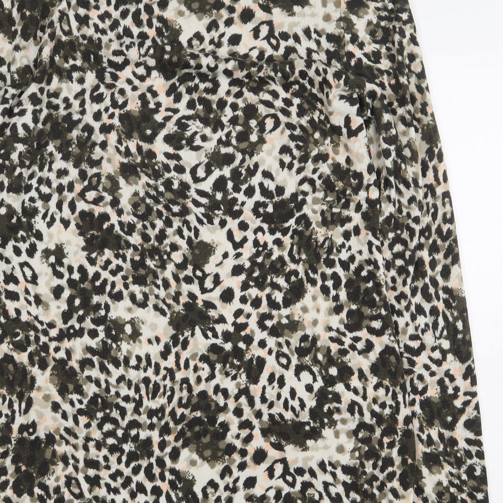 Marks & Spencer Womens Green Animal Print Polyester Sheath Size 12 Scoop Neck Pullover - Leopard Print