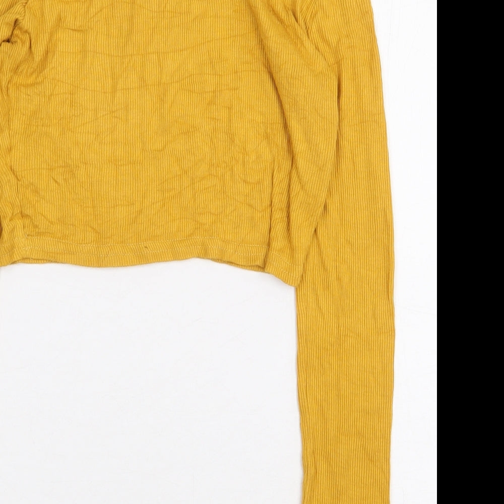 Missguided Womens Yellow Polyester Cropped T-Shirt Size 8 High Neck - Ribbed
