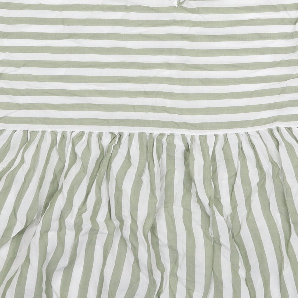Preworn Womens Green Striped Lyocell Basic Blouse Size L Boat Neck