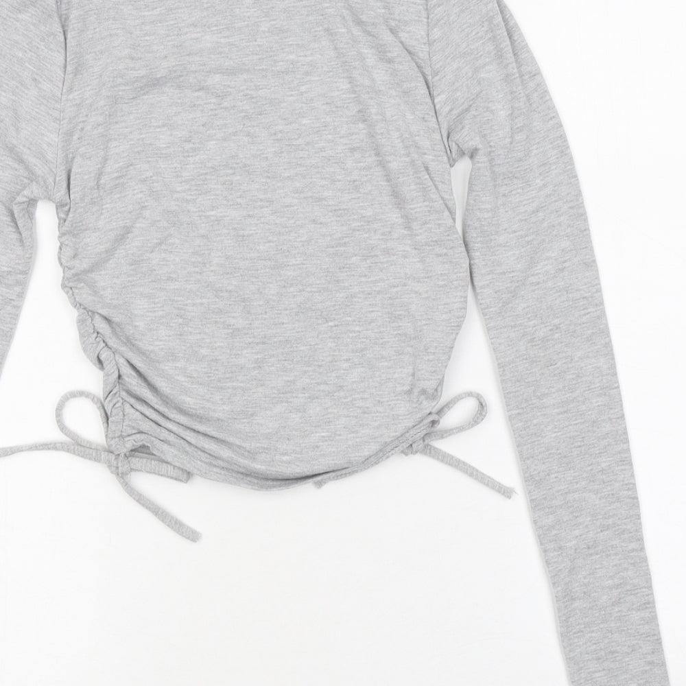 PRETTYLITTLETHING Womens Grey Polyester Cropped Polo Size 6 Round Neck