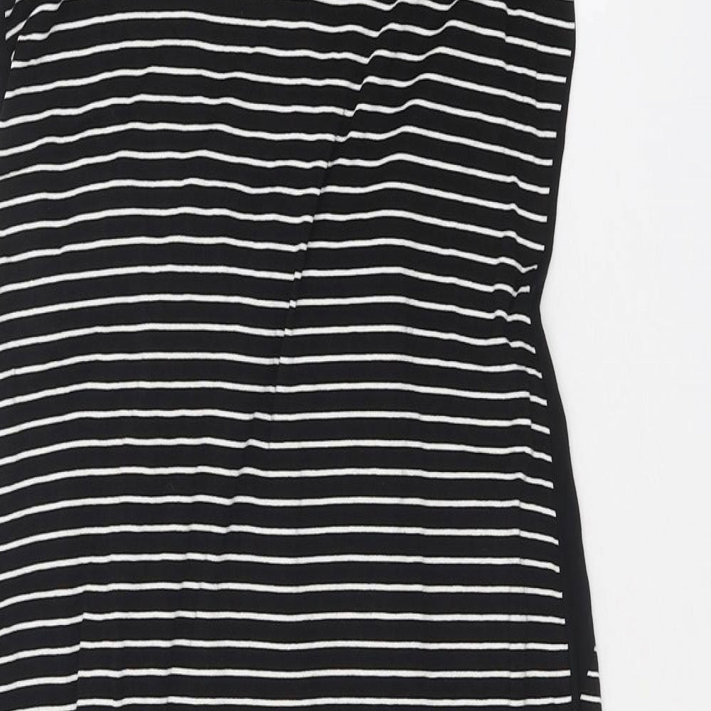 NEXT Womens Black Striped Polyester Skater Dress Size 12 Round Neck Pullover