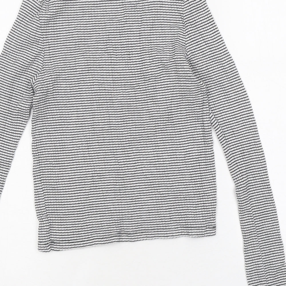 Topshop Womens White Striped Polyester Cropped T-Shirt Size 8 Round Neck - Love