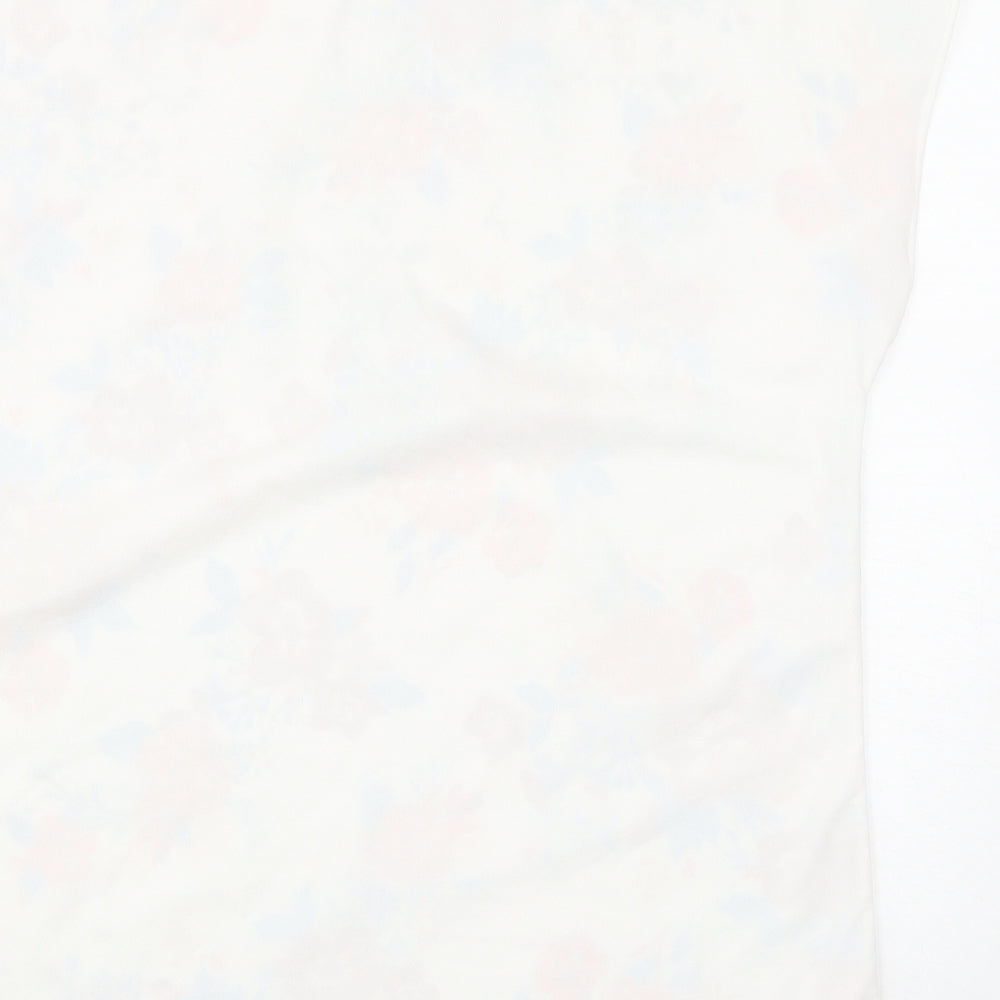 Marks & Spencer Womens White Floral Polyester Basic Blouse Size 14 Boat Neck