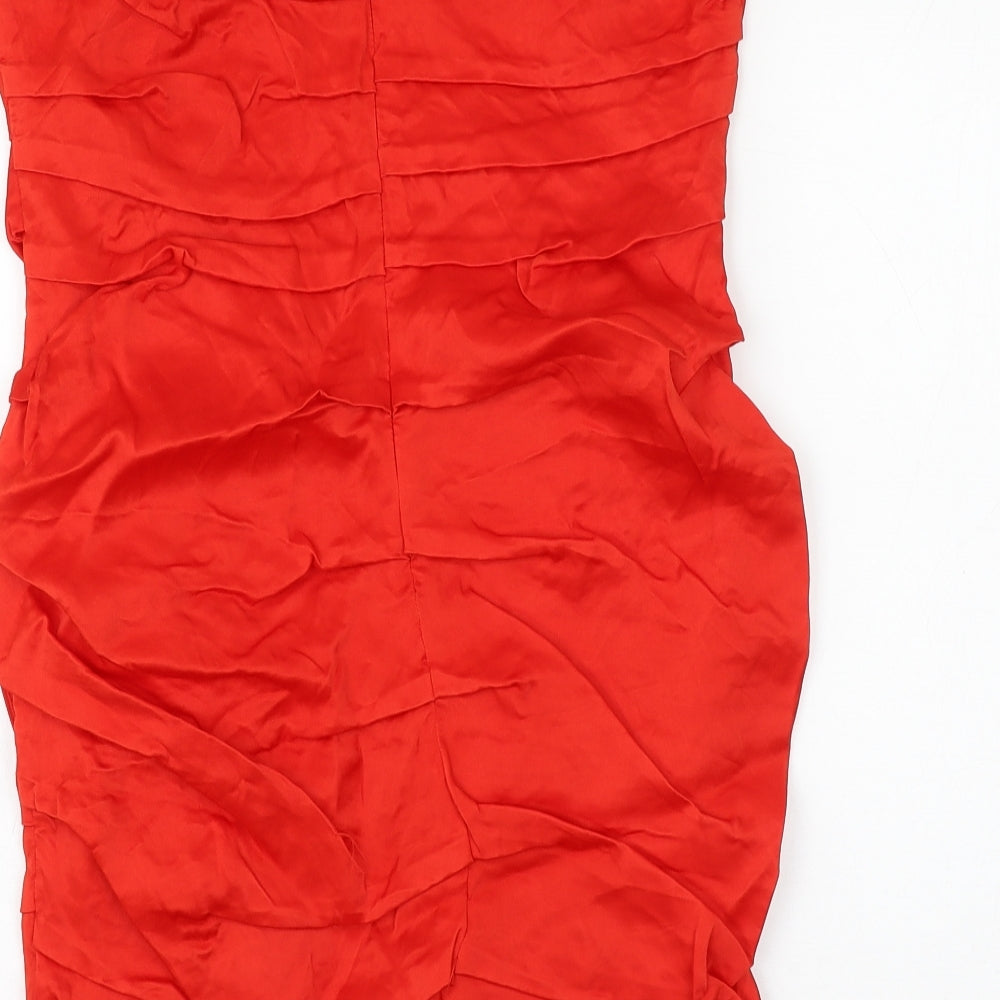 Zara Womens Red Viscose Mini Size XL Off the Shoulder Zip