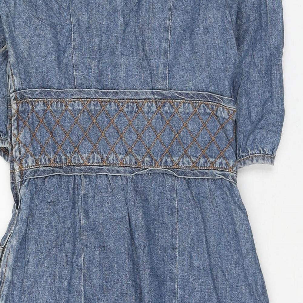 Ecote Womens Blue Cotton Mini Size 4 Scoop Neck Zip