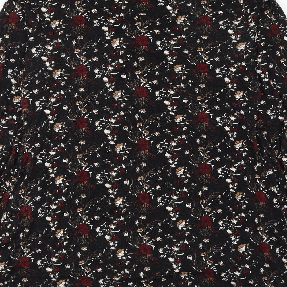 PEP&CO Womens Black Floral Viscose Basic Blouse Size 8 V-Neck - Knot Front