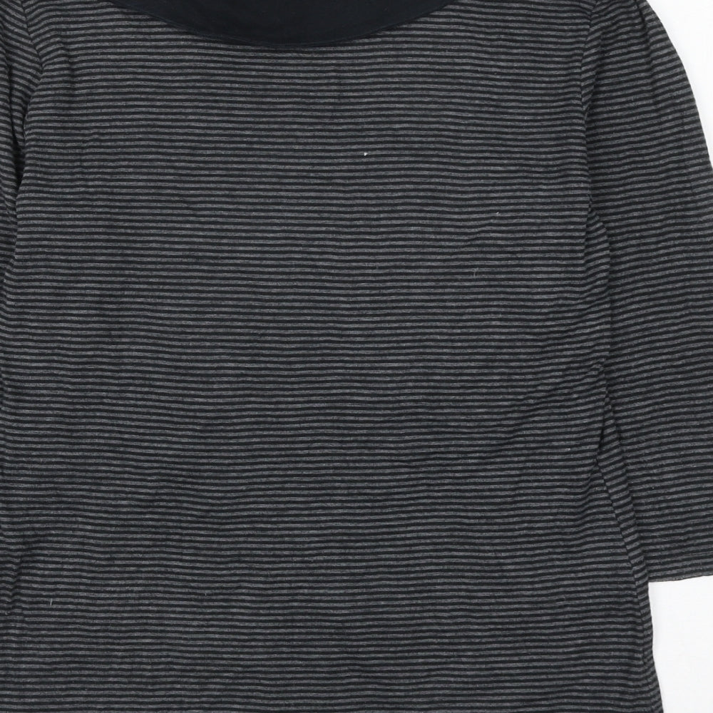 Marks & Spencer Womens Grey Striped Cotton Basic Blouse Size 12 Roll Neck
