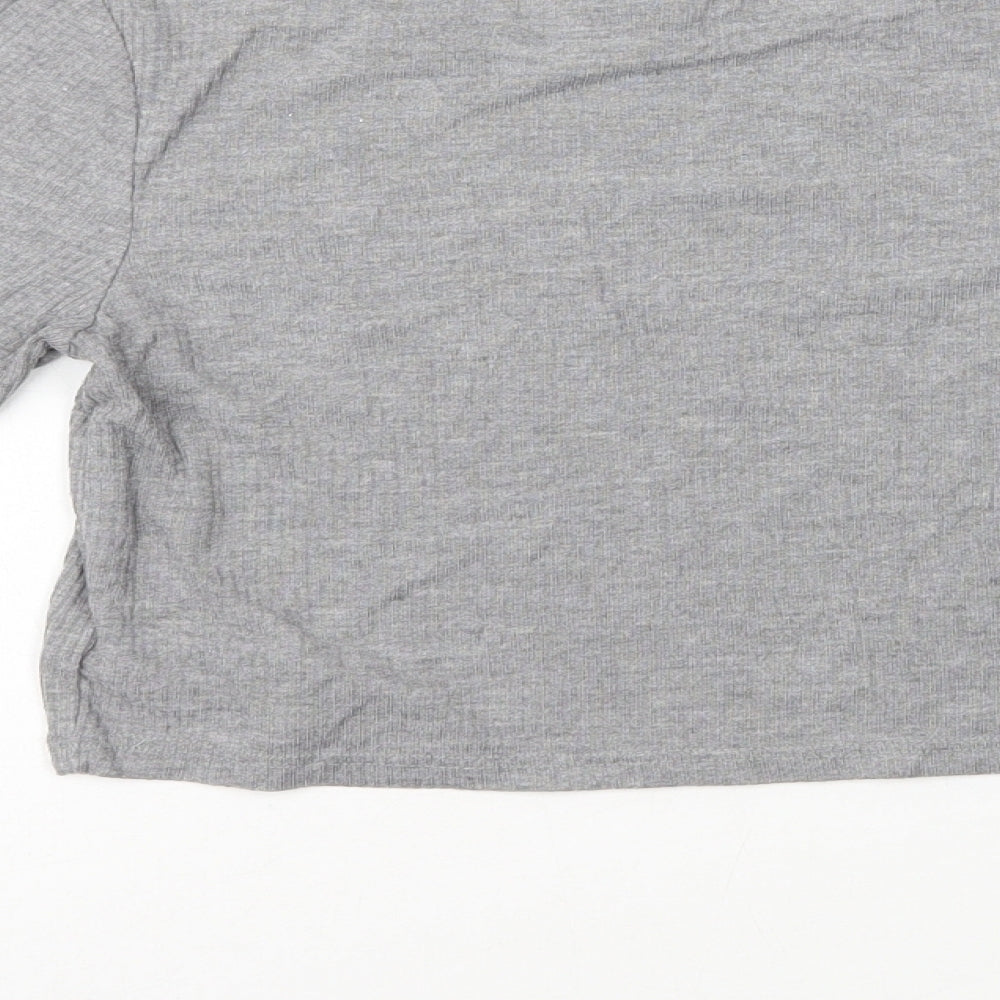 Topshop Womens Grey Viscose Cropped T-Shirt Size 8 Round Neck
