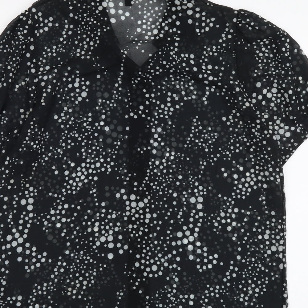 Lipsy Womens Black Polka Dot Polyester Basic Button-Up Size 12 Collared