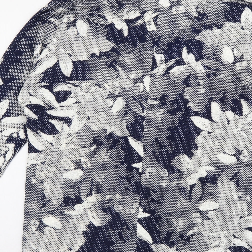Riu Womens Blue Floral Polyester Basic Blouse Size S V-Neck