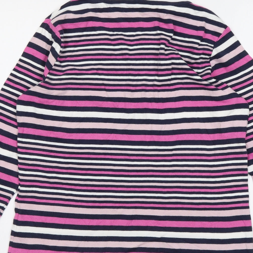 Isle Womens Multicoloured Striped Cotton Basic T-Shirt Size S Round Neck