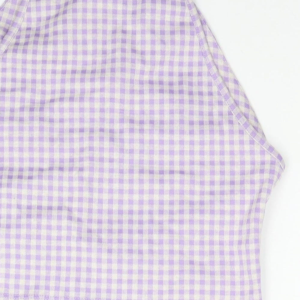 Zara Womens Purple Check Cotton Camisole Tank Size L Halter - Cropped