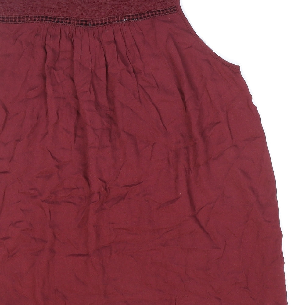 New Look Womens Red Viscose Basic Blouse Size 10 V-Neck - Lace-up