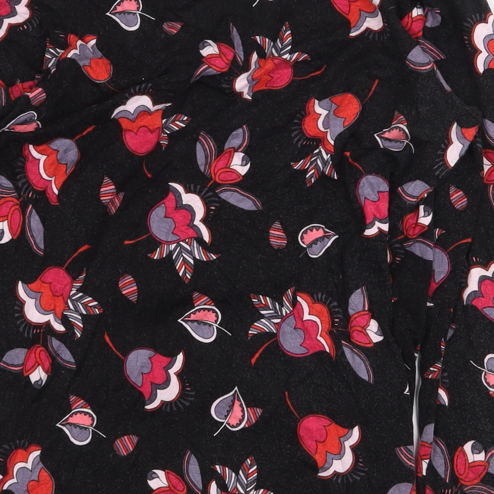 M&Co Womens Black Floral Viscose Basic Blouse Size 12 V-Neck - Wrap/cross-over front