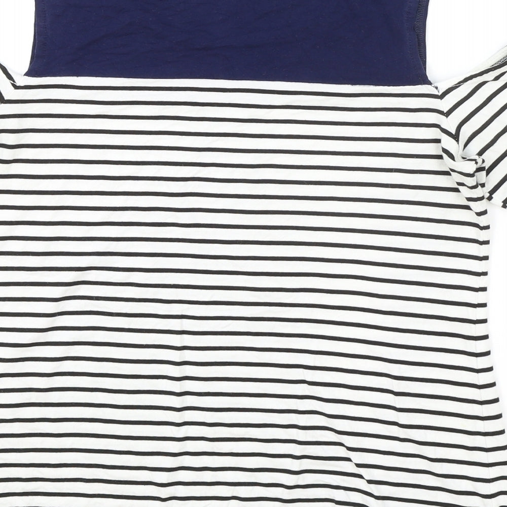 Dorothy Perkins Womens White Striped Viscose Basic T-Shirt Size 8 Mock Neck - Cold Shoulder