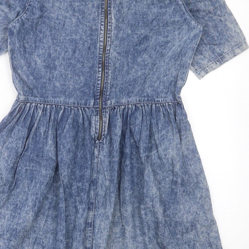 New Look Womens Blue Cotton A-Line Size 10 Crew Neck Zip
