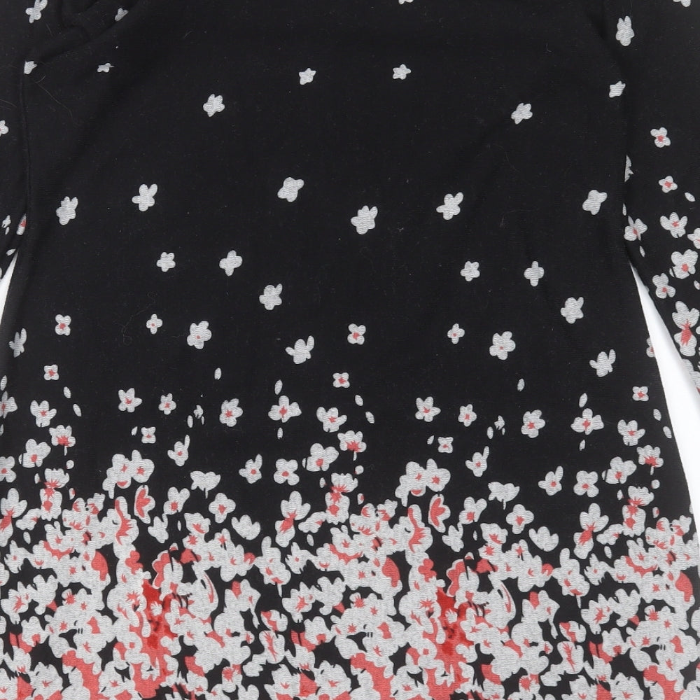 Purplish Womens Black Floral Polyester A-Line Size S Crew Neck Pullover
