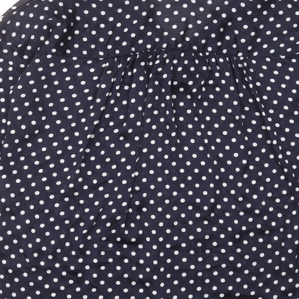Zara Womens Blue Polka Dot Polyester Basic Blouse Size S V-Neck