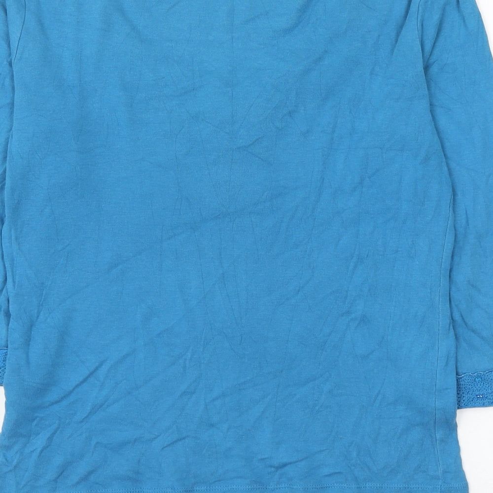 Per Una Womens Blue Cotton Basic Blouse Size 10 Scoop Neck