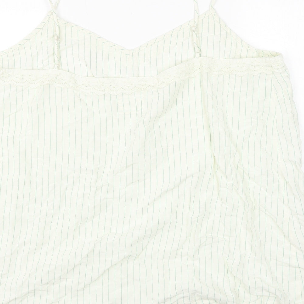 Marks & Spencer Womens White Striped Viscose Basic Tank Size 22 V-Neck