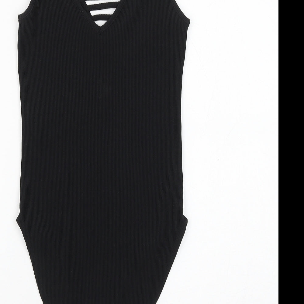 newloo Womens Black Polyester Bodysuit One-Piece Size 10 Snap