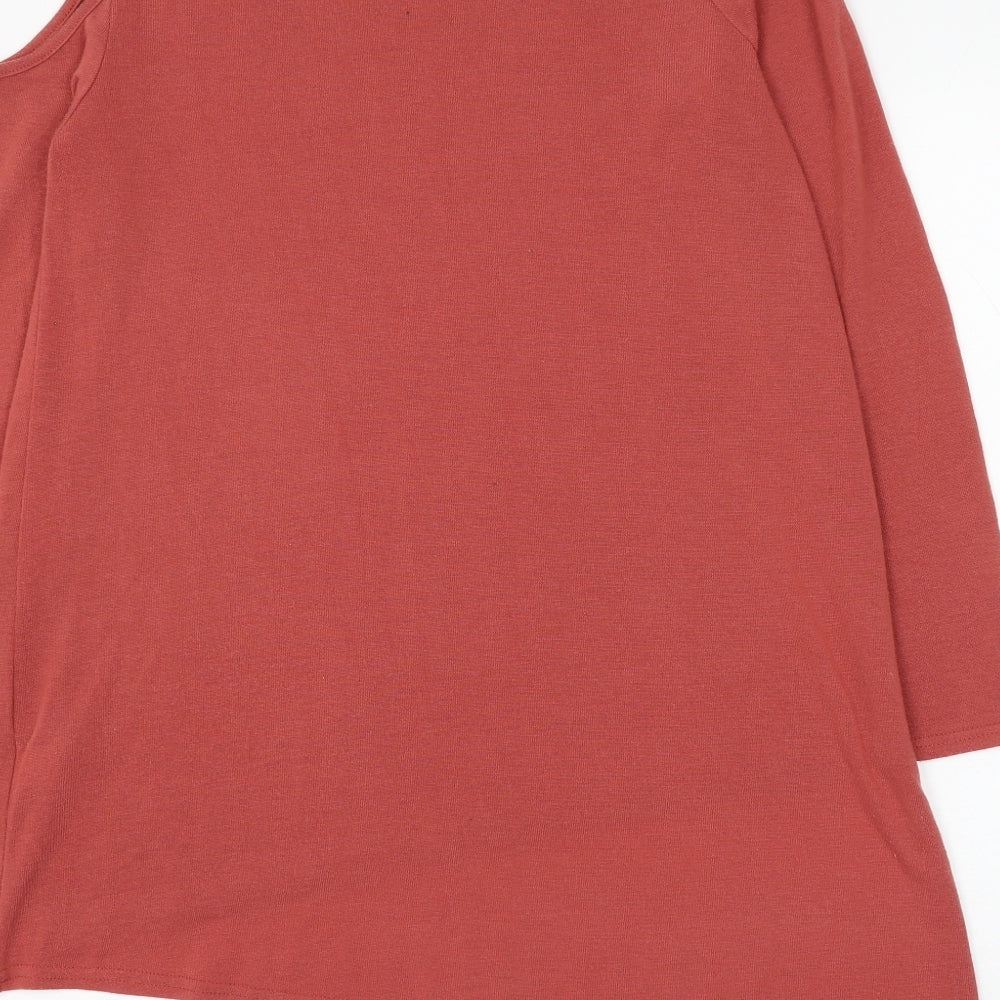 River Island Womens Red Round Neck Polyester Pullover Jumper Size 10 - Cold Shoulder Asymmetric