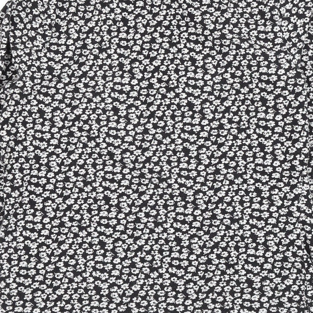 red herr Womens Black Floral Cotton Basic Blouse Size 12 Mock Neck