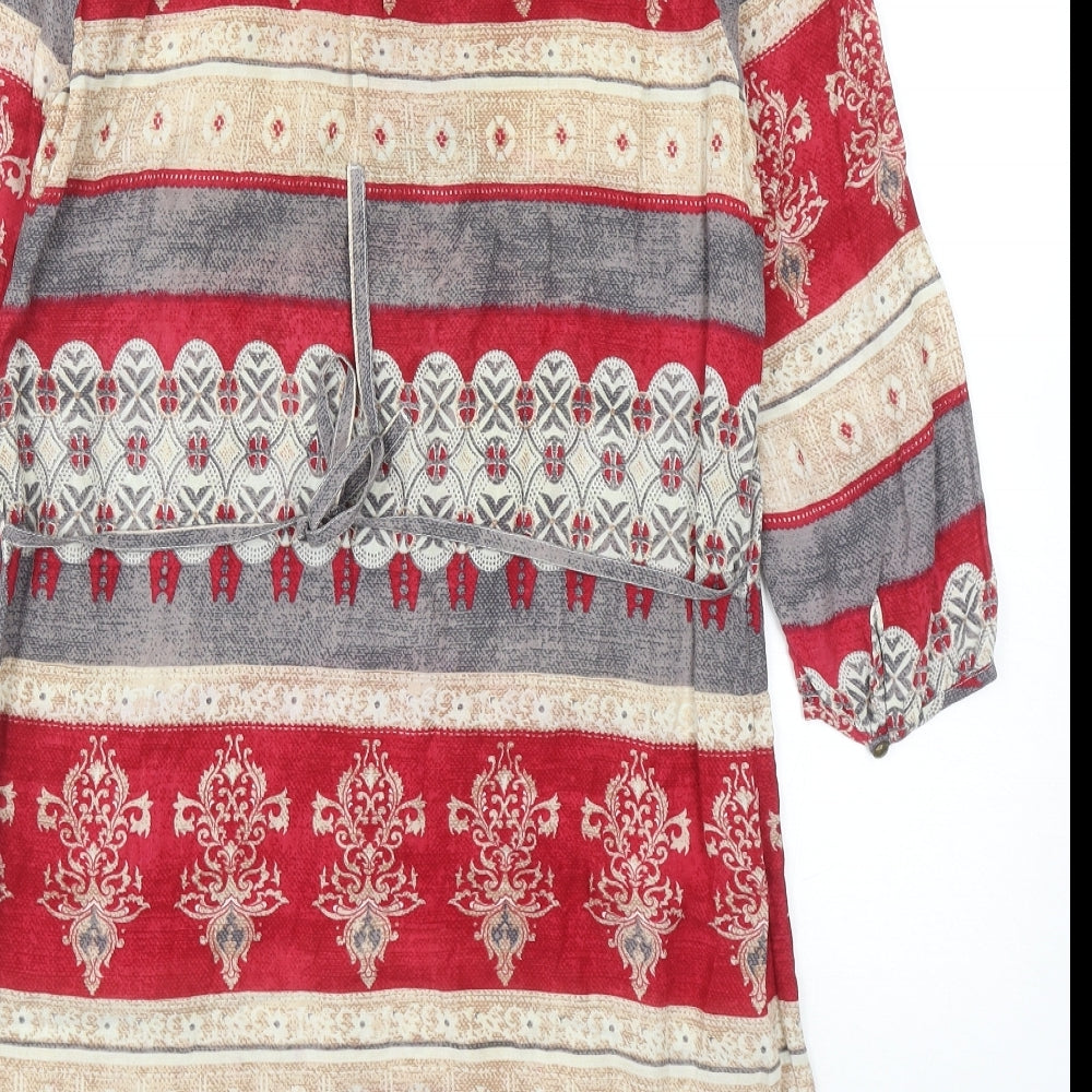 Indigo Womens Multicoloured Geometric Viscose A-Line Size 8 Scoop Neck Pullover
