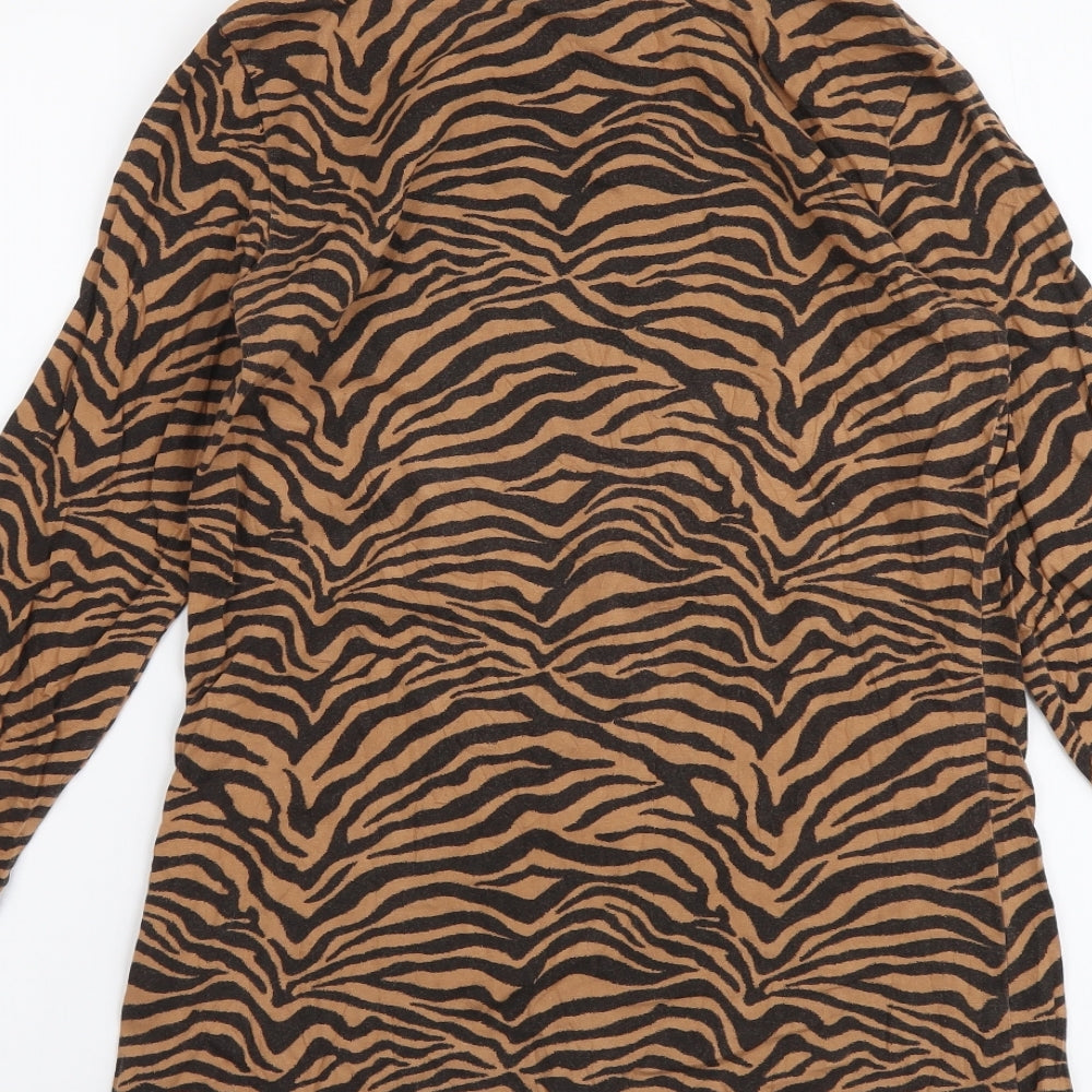 Dorothy Perkins Womens Brown Animal Print Cotton Basic Blouse Size 8 Boat Neck - Tigger Pattern