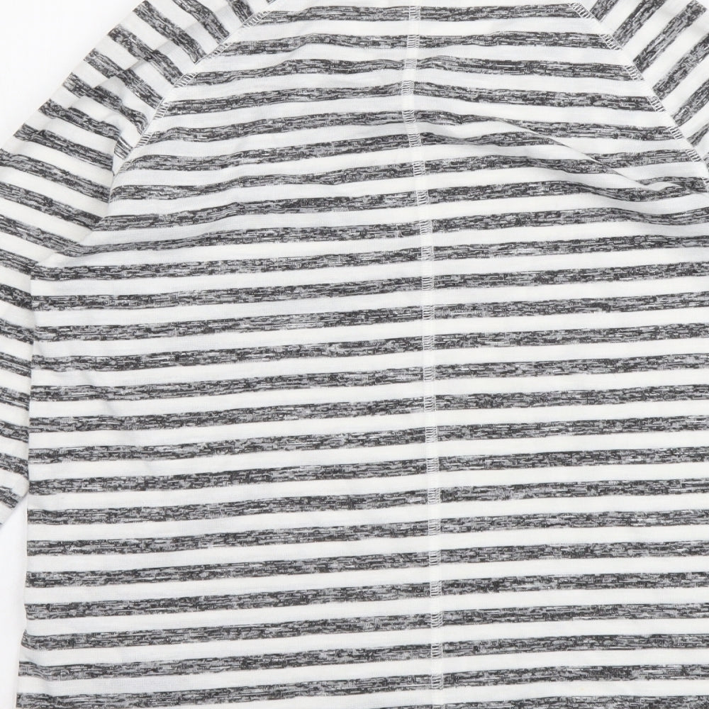 Marks & Spencer Womens Grey Striped Polyester Basic T-Shirt Size 8 Round Neck