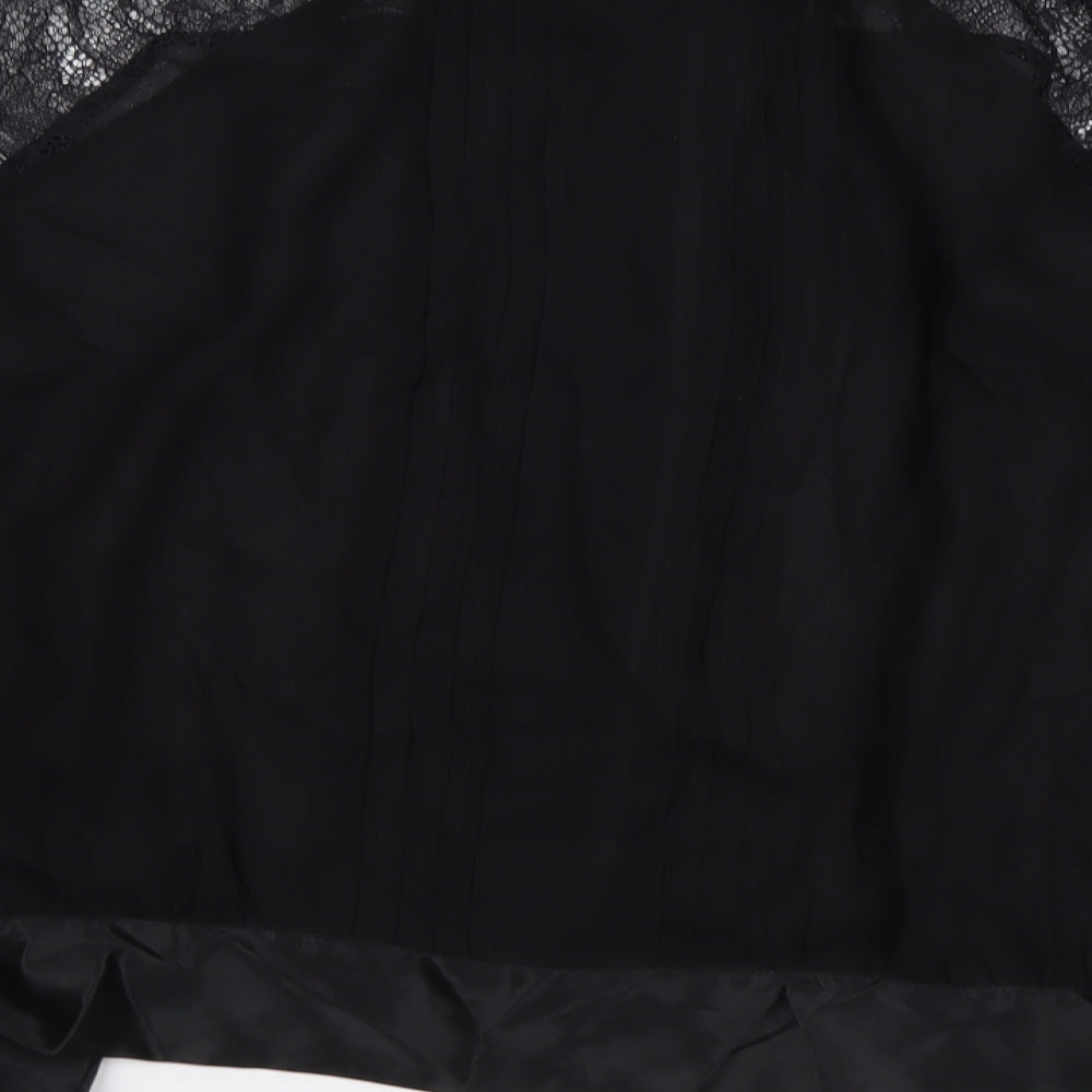 Warehouse Womens Black Polyester Basic Blouse Size 12 Round Neck - Sheer Sleeves