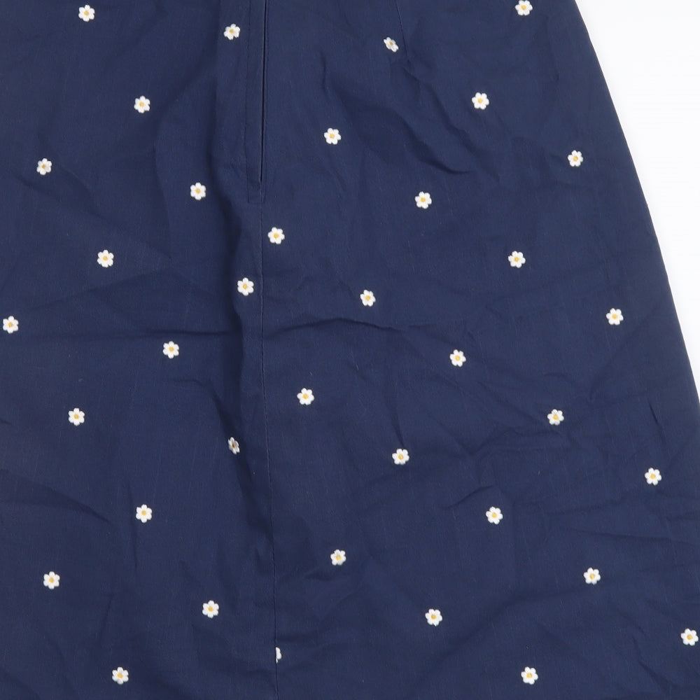 Preworn Womens Blue Floral Cotton A-Line Skirt Size 30 in Zip