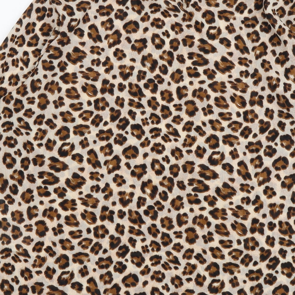 VILA Womens Beige Animal Print Polyester Basic Blouse Size 12 Mock Neck - Leopard Pattern