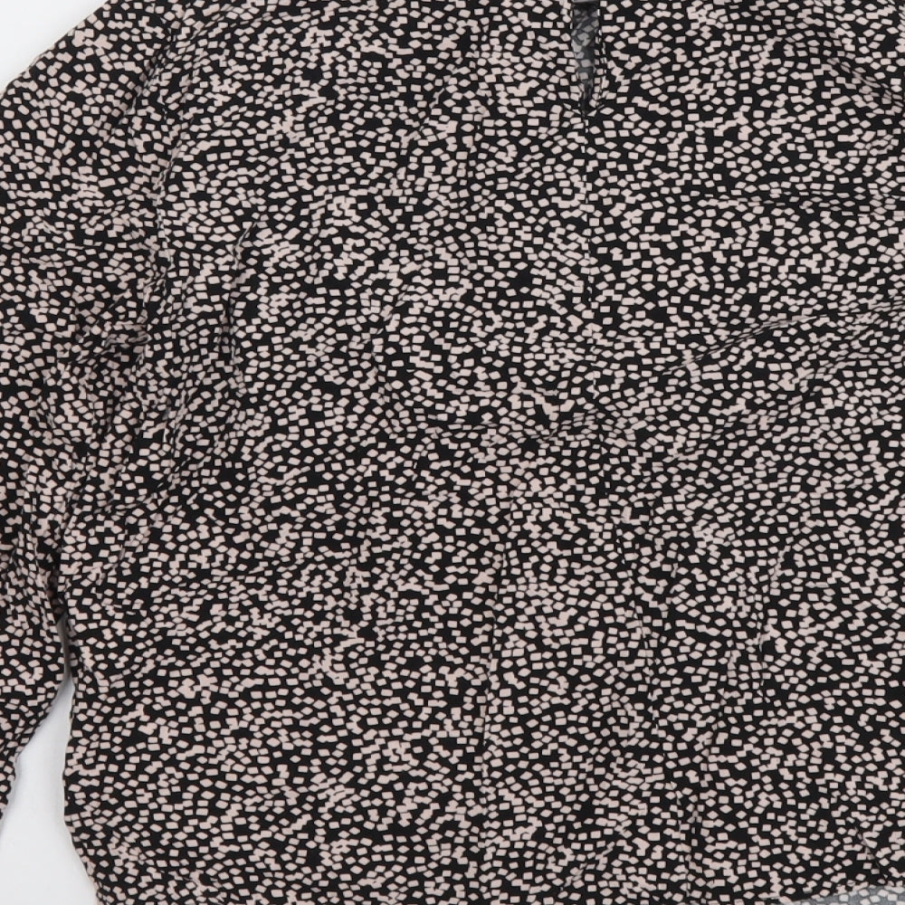 Warehouse Womens Black Geometric Viscose Basic Blouse Size 6 Round Neck